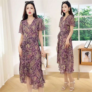2025夏季新款大码女装连衣裙冰丝简约通勤轻柔透气A字长裙子图片