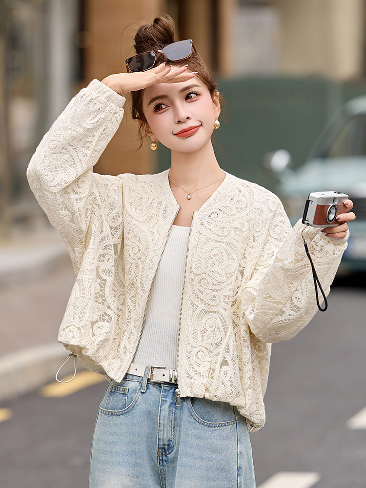棒球服外套女2025开春新款小个子超好看洋气休闲减龄短款蕾丝夹克,女装防晒衣,依多米