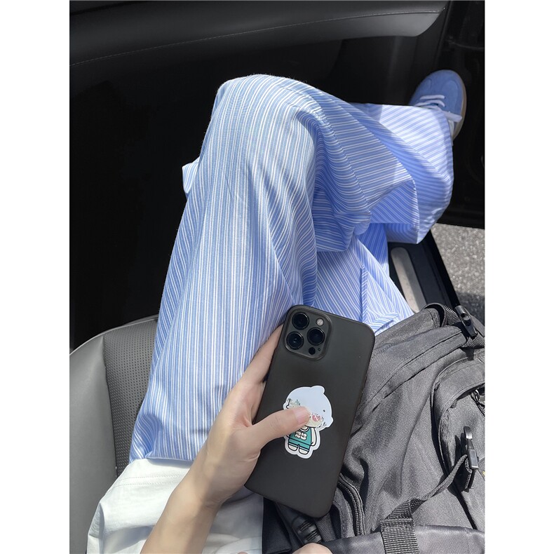 XZ612-K770-P55控78竖条纹直筒休闲裤宽松阔腿拖地长裤慵懒风,男装休闲裤,星座612
