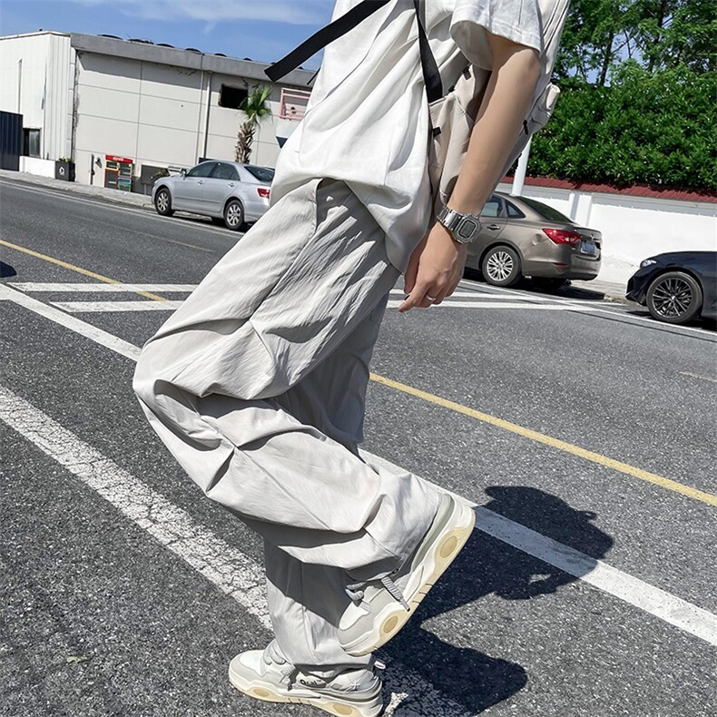 港风夏款男速干裤冰丝褶皱拼接宽松休闲长裤h2834P38,男装休闲裤,星座1013-1
