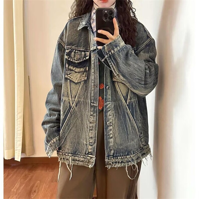 美式高街解构牛仔外套春秋季水洗做旧潮牌复古小众毛边工装夹克,男装工装外套,星座506A
