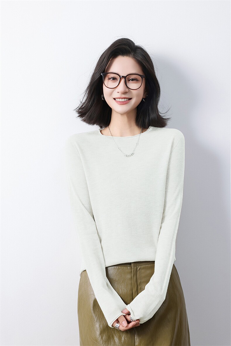 修身减龄百搭舒适女士圆领针织打底衫,针织衫/毛衣,庆大羊绒
