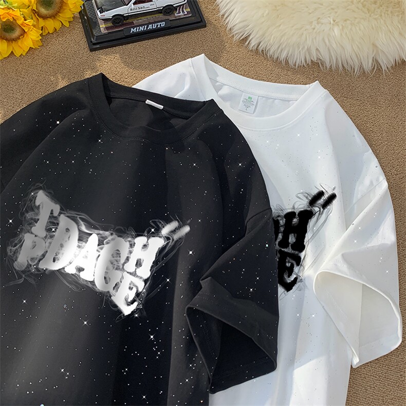量大优供抖音视频支持得物配合二开美式满天星亮片短袖T恤MTX232,男装T恤,电商A486