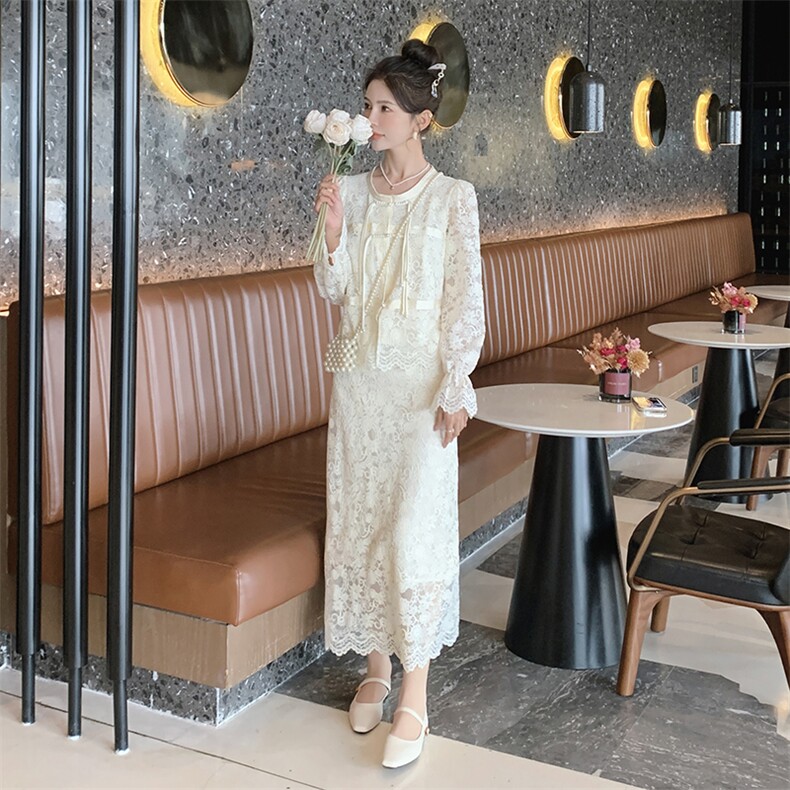 春季时尚镂空蕾丝气质套装套裙显瘦优雅,女装套装/套裙,来米儿