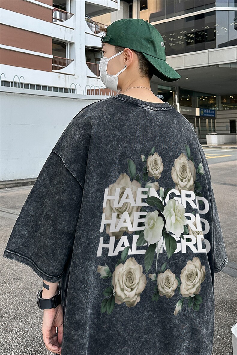 B239-1161-P38美式植物花卉印花复古水洗做旧半袖重磅短袖T恤,男装T恤,星座514-2(原B239)