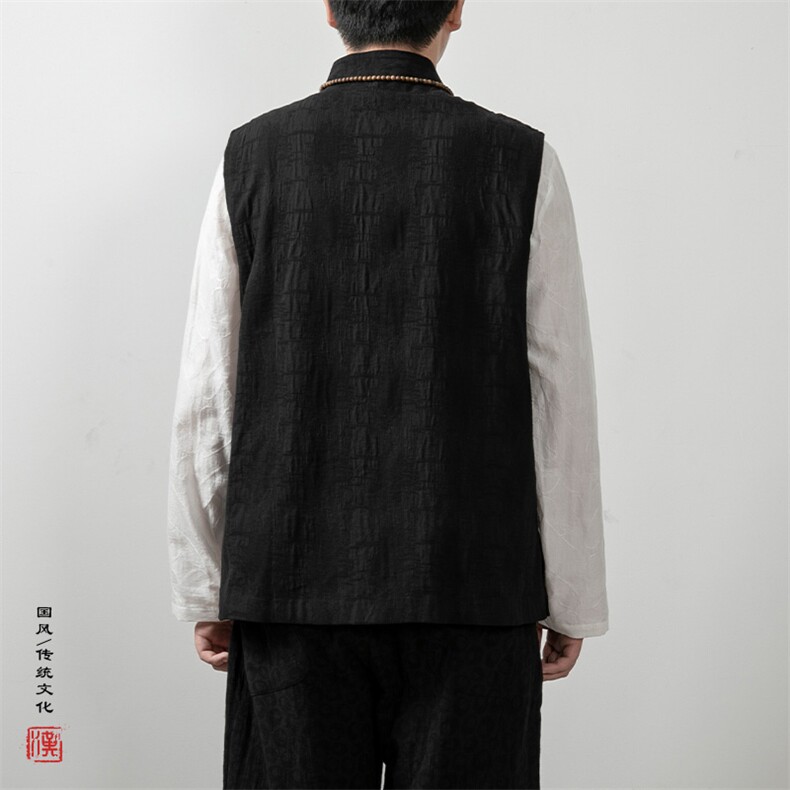 秋冬新款风男装棉麻提花立领新中式唐装马甲MJ85P75,男装民族服装,钱塘802