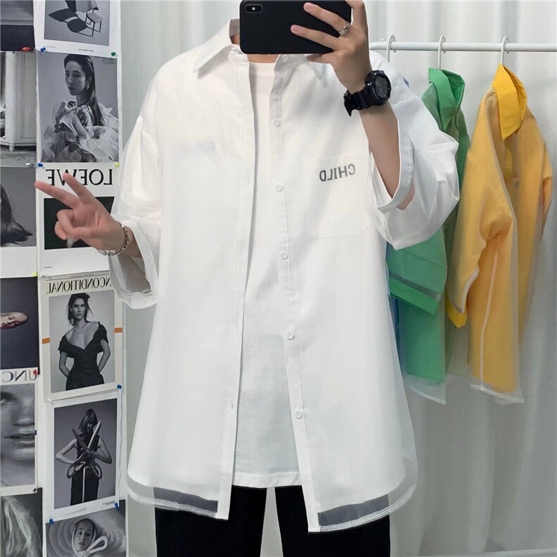 防晒七分袖衬衫春款男港风潮流C101P45,男装衬衫,星座1116-2