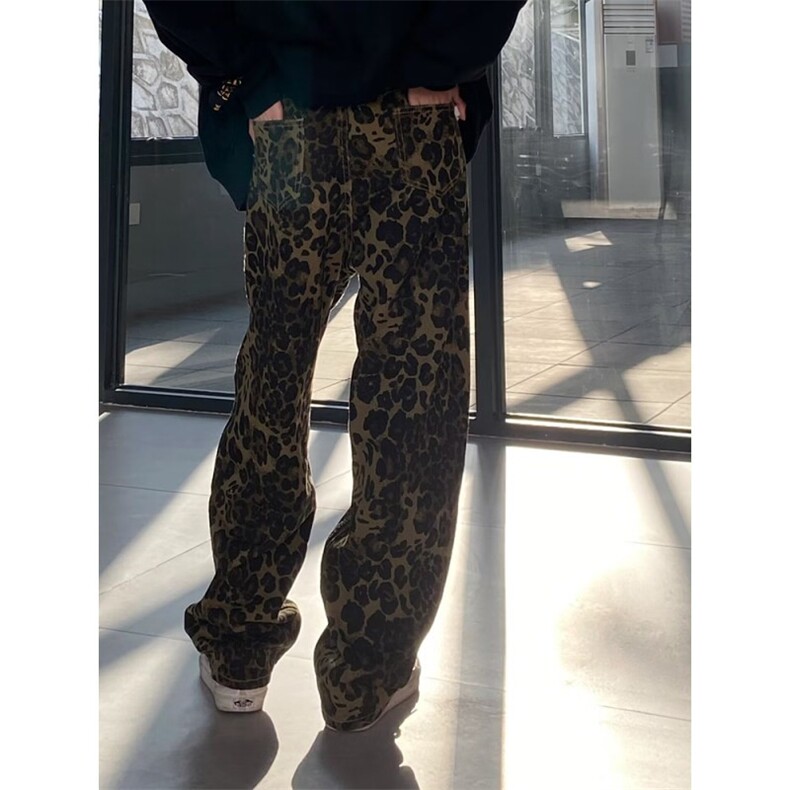 美式复古豹纹牛仔裤男痞帅炸街直筒阔腿裤KZA25-P55,男装休闲裤,星座1007（原301D）