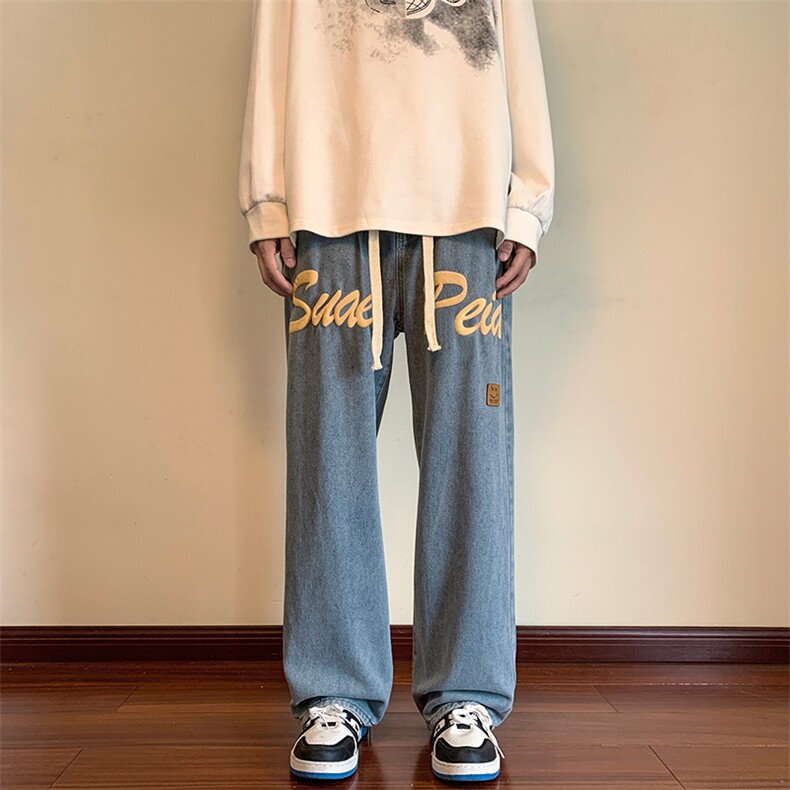 直筒牛仔裤男秋季潮牌ins宽松裤美式高街vibe长裤N0614-P45,男装牛仔裤,星座308B-1