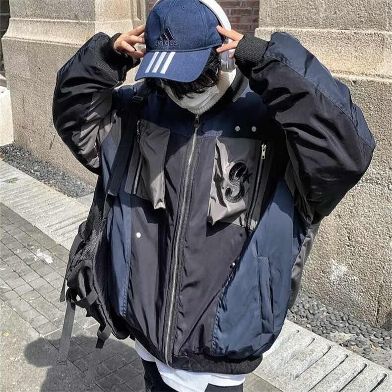 美式复古拼色机能风飞行夹克棉服男2025秋冬新款工装休闲宽松外套,男装夹克,星座506A