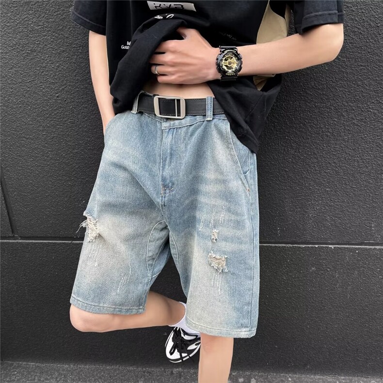 美式街头设计感做旧水洗个性短裤潮KM911P33,男装牛仔裤,星座1116-2