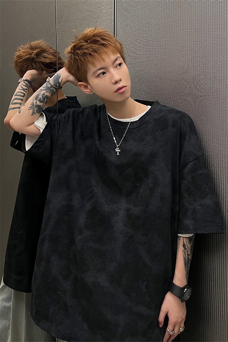 扎染短袖X5547-TP3048男夏季设计感休闲百搭五分袖T恤,男装T恤,电商A102
