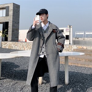 人字纹大衣男秋冬新款男装过膝风衣外套FY706P128控158，男装风衣，星座517A-1