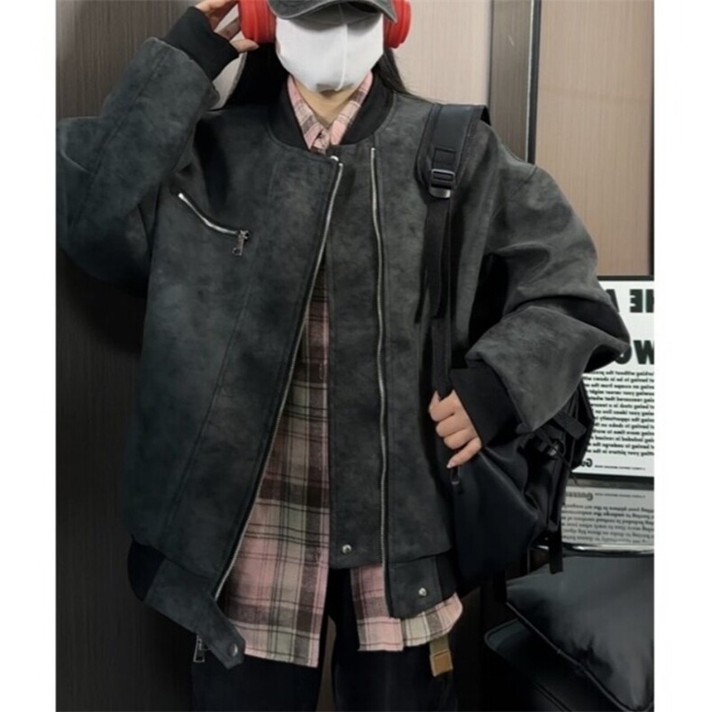 现货抖音得物品质网图春秋情侣外套皮夹克咖色JK309,男装夹克,星座1904A