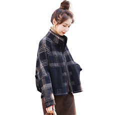 毛呢格子短外套女士2025新款大码女装秋冬夹棉加绒加厚小个子上衣，女装毛呢外套，欣美人