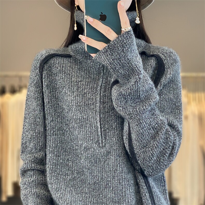 2025年秋季时尚宝贝通勤简约休闲马鞍肩花纱半拉链羊毛衫,女装羊毛衫,丽特绒