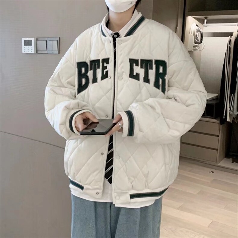 立领棉衣男士秋冬季潮牌菱形格加厚棉服宽松棒球服外套MY57-p75,男装棉衣,星座1008-2