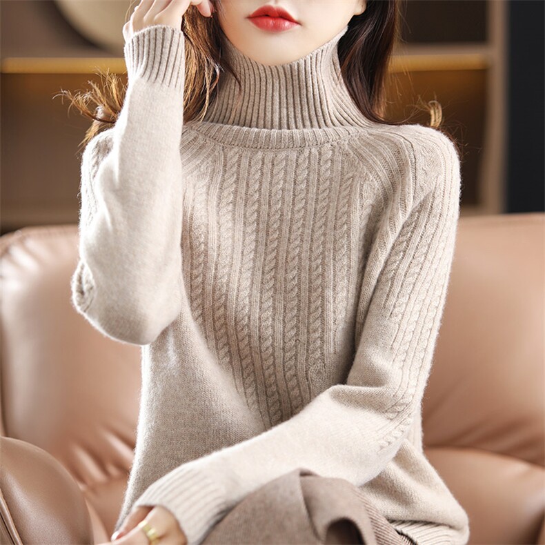 2024年秋季长袖通勤简约百搭纯色套头羊毛针织衫,女装羊毛衫,彩羽羊绒