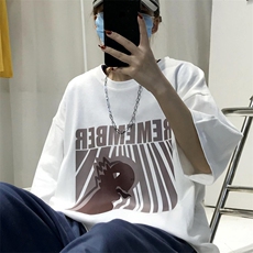 T10男士休闲宽松港风印花T恤衫男圆领半截袖TEE五分袖T恤潮男女T，男装T恤，星座115A-3
