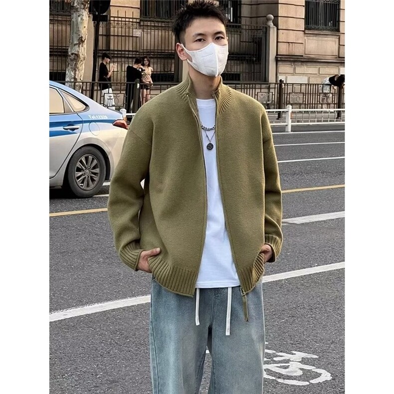 新款男士立领拉链针织时尚修身拉链上衣简约净版气质外套潮YM123图片