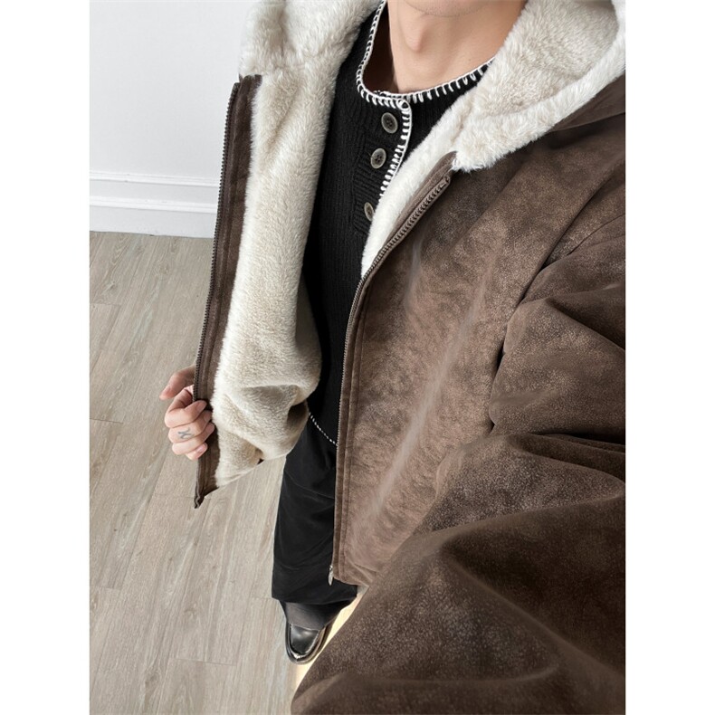 现货日产量2000连帽座山雕pu皮加绒荔枝纹棉衣外套MF08特批85，男装皮衣，电商B210