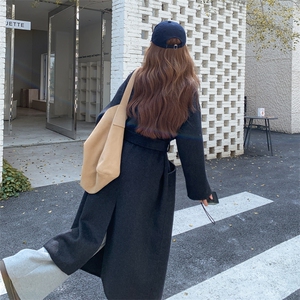 现货新款韩范中长款过膝双面羊绒大衣小个子高端毛呢外套女装图片