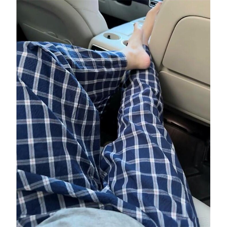 美式高街潮牌男女泡泡格子休闲裤直筒宽松慵懒显瘦阔腿休闲长裤子,男装休闲裤,电商A486