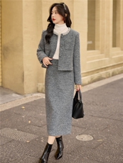 2025年冬季小香风加厚90羽绒套装两件套女韩系时尚套装淑女显瘦，女装套装/套裙，韩宇舍