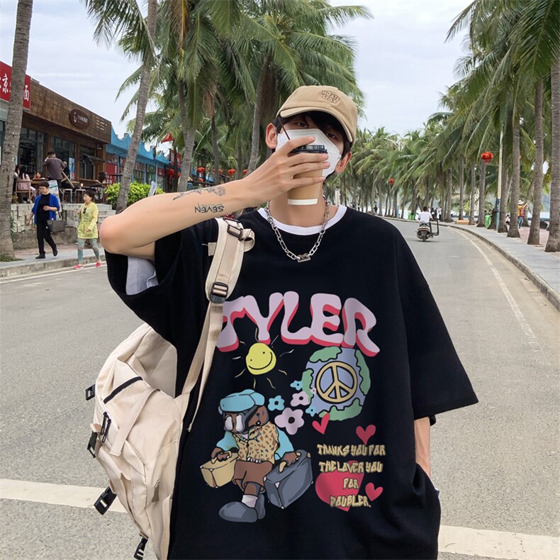 夏重磅落肩袖短袖t恤卡通趣味印花美式半袖上衣XZ514-2-1293-P28,男装T恤,星座514-2(原B239)
