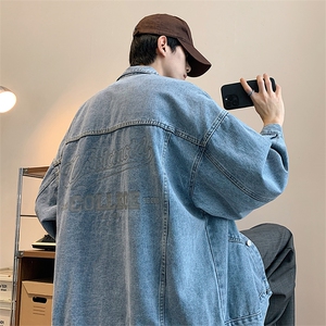 A979-P52 美式复古休闲宽松翻领夹克男春秋潮牌oversize牛仔外套图片