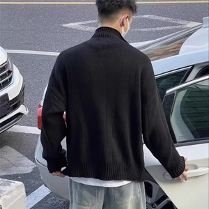 秋冬季高级洋气高克重竖纹下摆线条点缀简约厚实宽松百搭针织开衫图片