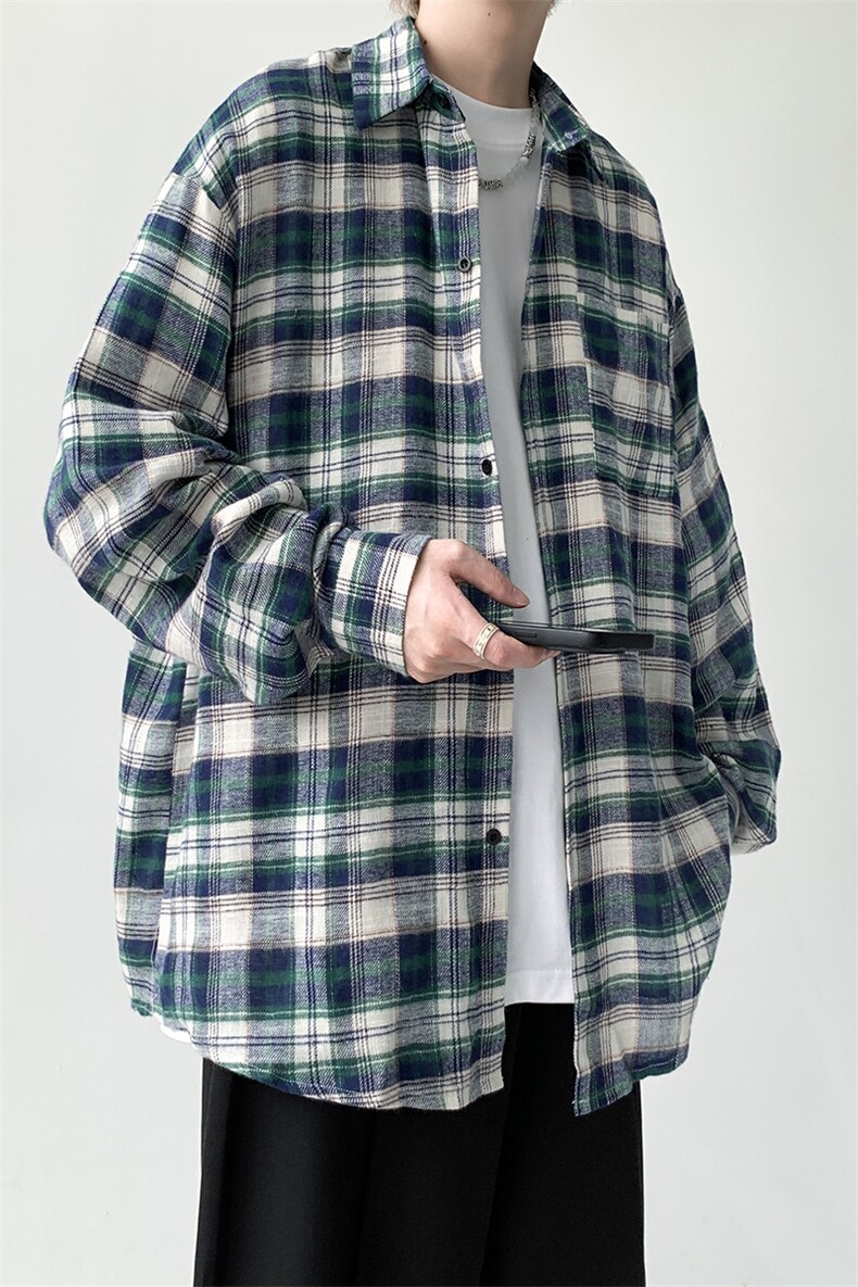 宽松格子衬衫男长袖衬衣KD611-P45,男装衬衫,电商D312-1