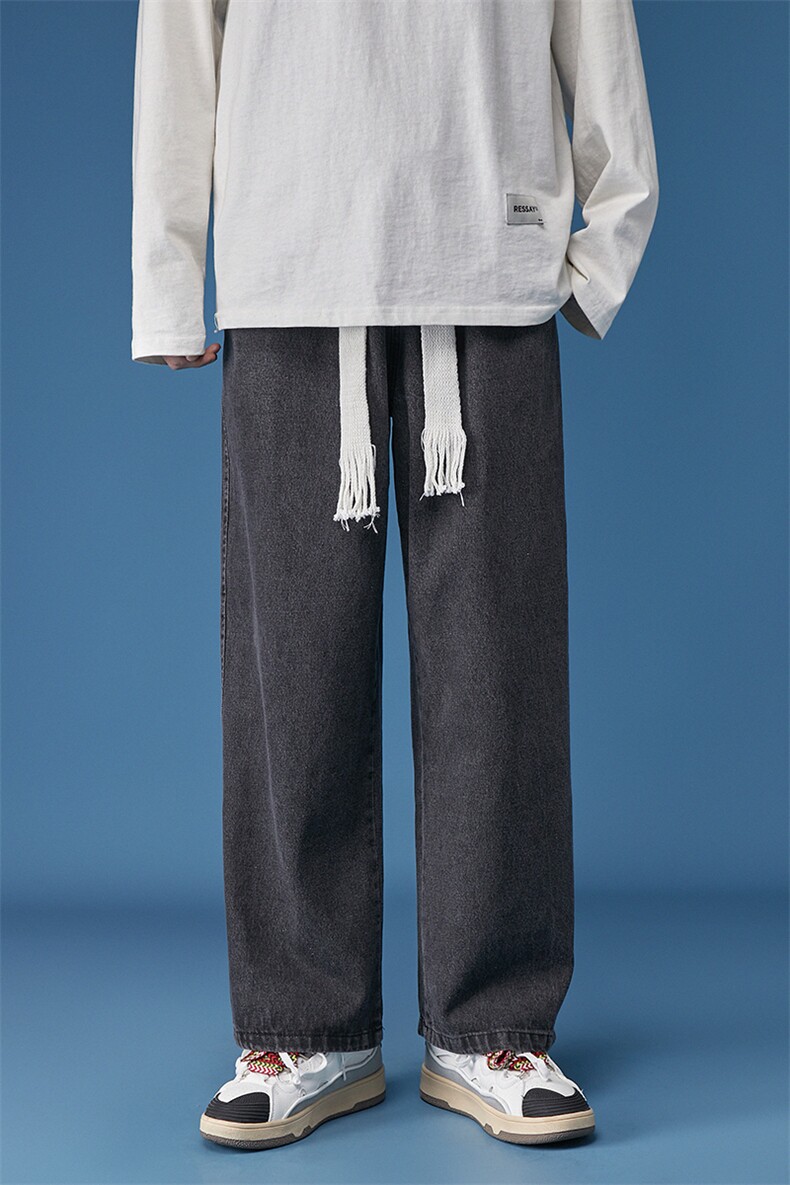 爆！春新品直筒牛仔裤宽松复古系带显瘦阔腿裤XN60P50控68,男装牛仔裤,A247A