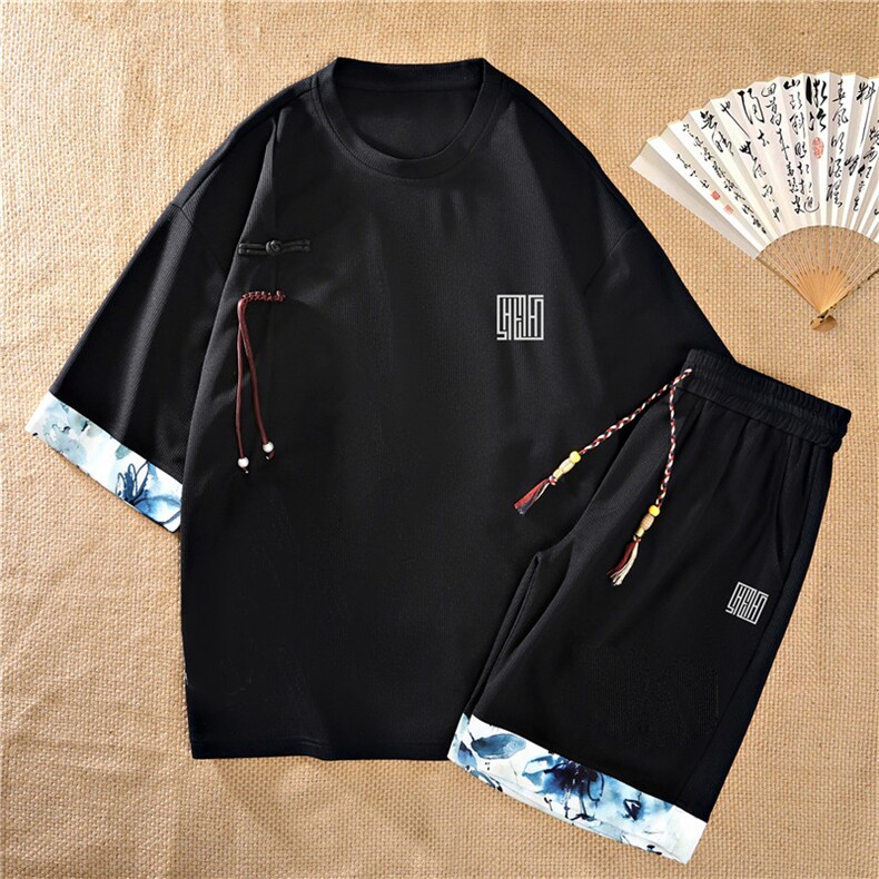 新中式风两件套夏季新中式禅意短袖t恤男套装A436-D223-P52，男装休闲套装，电商A436