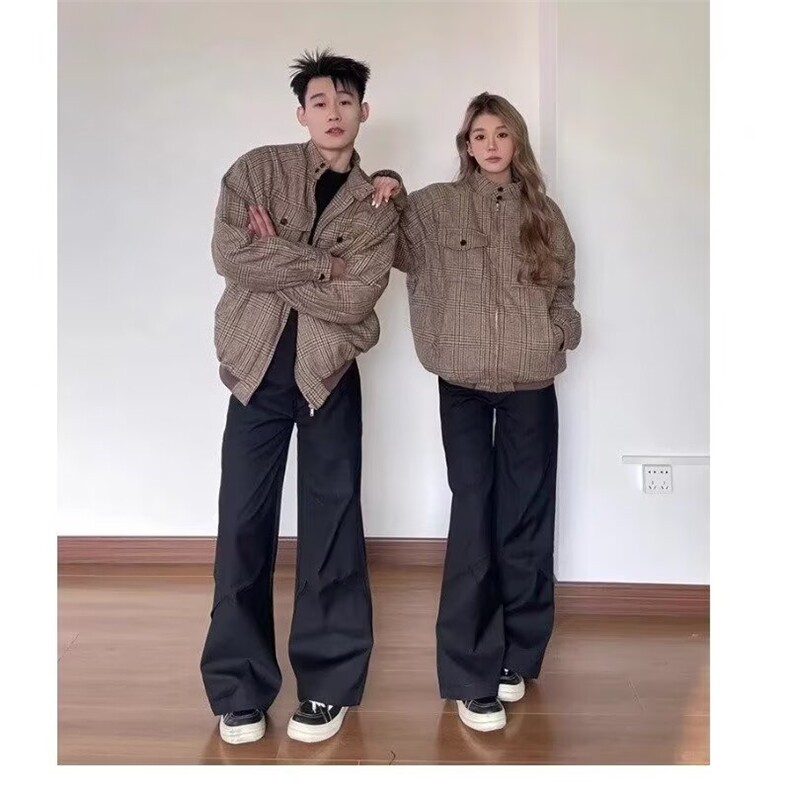 XX20-P70秋冬美式复古千鸟格双层外套时尚痞帅高级感休闲潮牌,女装短外套,电商B323A