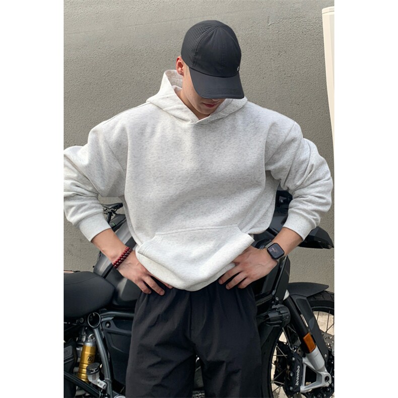 cleanfit黑色短款卫衣男款连帽美式高街帽衫重磅硬挺春秋纯色外套,男装卫衣,电商A022