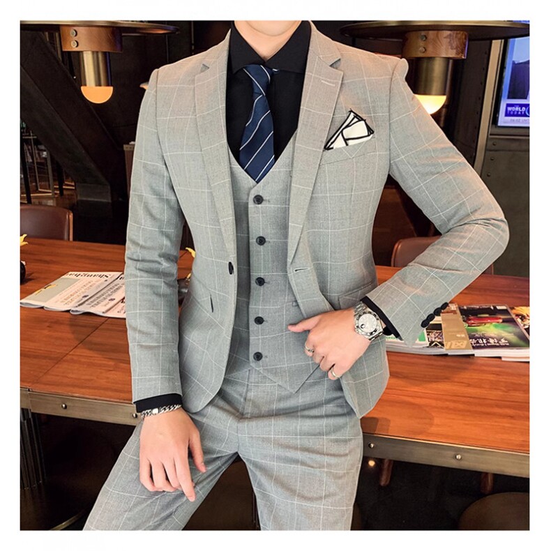 格子男装西服套装西装三件套 W9054-P305图片
