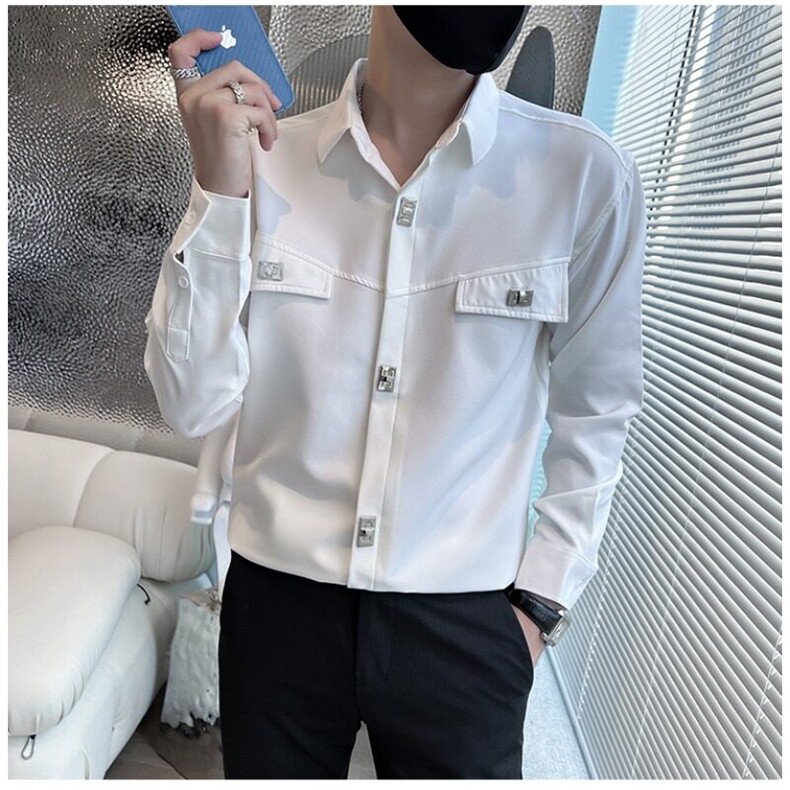 网络图现货衬衫长袖男装设计感小众痞帅上衣衬衣男女RA645-P50,男装衬衫,星座1005-4