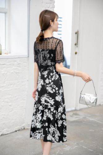 现货供应：夏装拼蕾丝连衣裙M一XXL，女装连衣裙，拉思维加丝