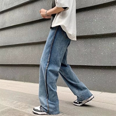 2025新款毛边拼接牛仔裤男复古宽松休闲阔腿老爹裤K482，男装牛仔裤，星座1108-1