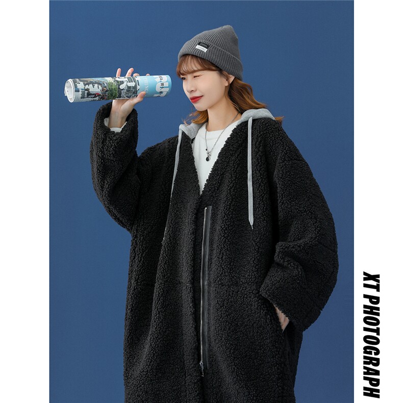 1中性风假两件中长款可拆卸连帽棉衣羊羔毛外套男MY7502P125控168，女装棉衣/棉服，星座226-2