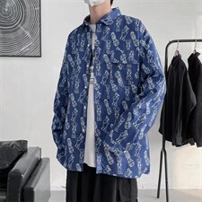 ins欧美高街嘻哈西海岸腰果花长袖衬衫C003P32图片