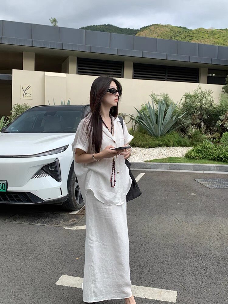 夏季简约气质显瘦亚麻A字半身裙图片