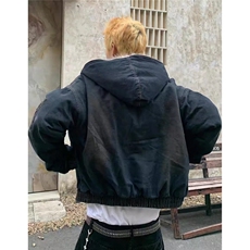 美式连帽牛仔棉服男女水洗重磅座山雕毛领复古加绒加厚夹克外套潮，男装夹克，四季星座505