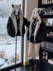 网图座山雕秋冬季连帽猫耳朵棉衣男女情侣装棉服外套潮流特P99，男装棉衣，电商C306-1