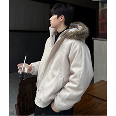 现货座山雕连帽可拆卸毛领呢料棉衣棉服男女情侣款特p98，男装棉衣，电商C307