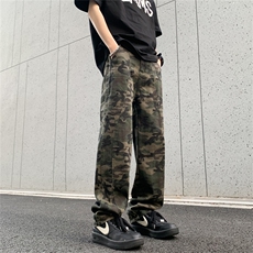 夏款男牛仔裤迷彩工装织带宽松直筒休闲长裤NK170P50，男装牛仔裤，星座1013-1