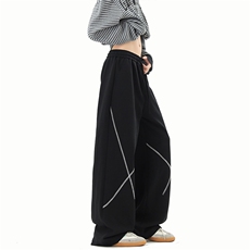 8XL-M直筒卫裤男宽松撞色哈苏线休闲运动裤设计感长裤子K9175P48，男装休闲裤，电商D206-1