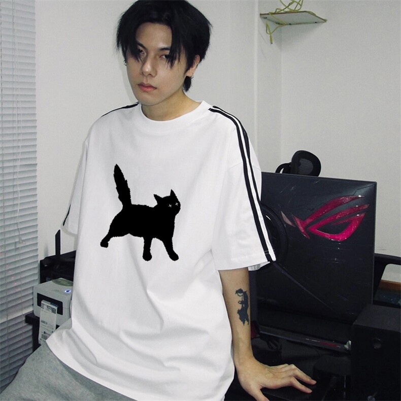 抖音得物高品质二开240克宽松纯棉美式潮牌三条杠织带短袖T恤，男装T恤，电商A486