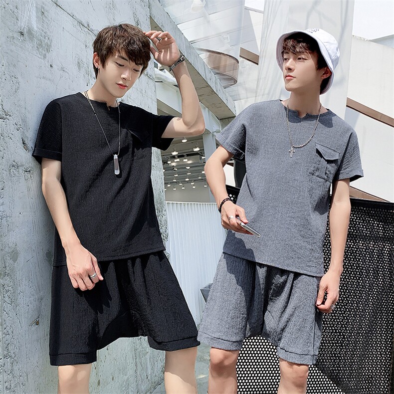 有报告男士短袖T恤套装潮流五分裤一套衣服 DS397T图片